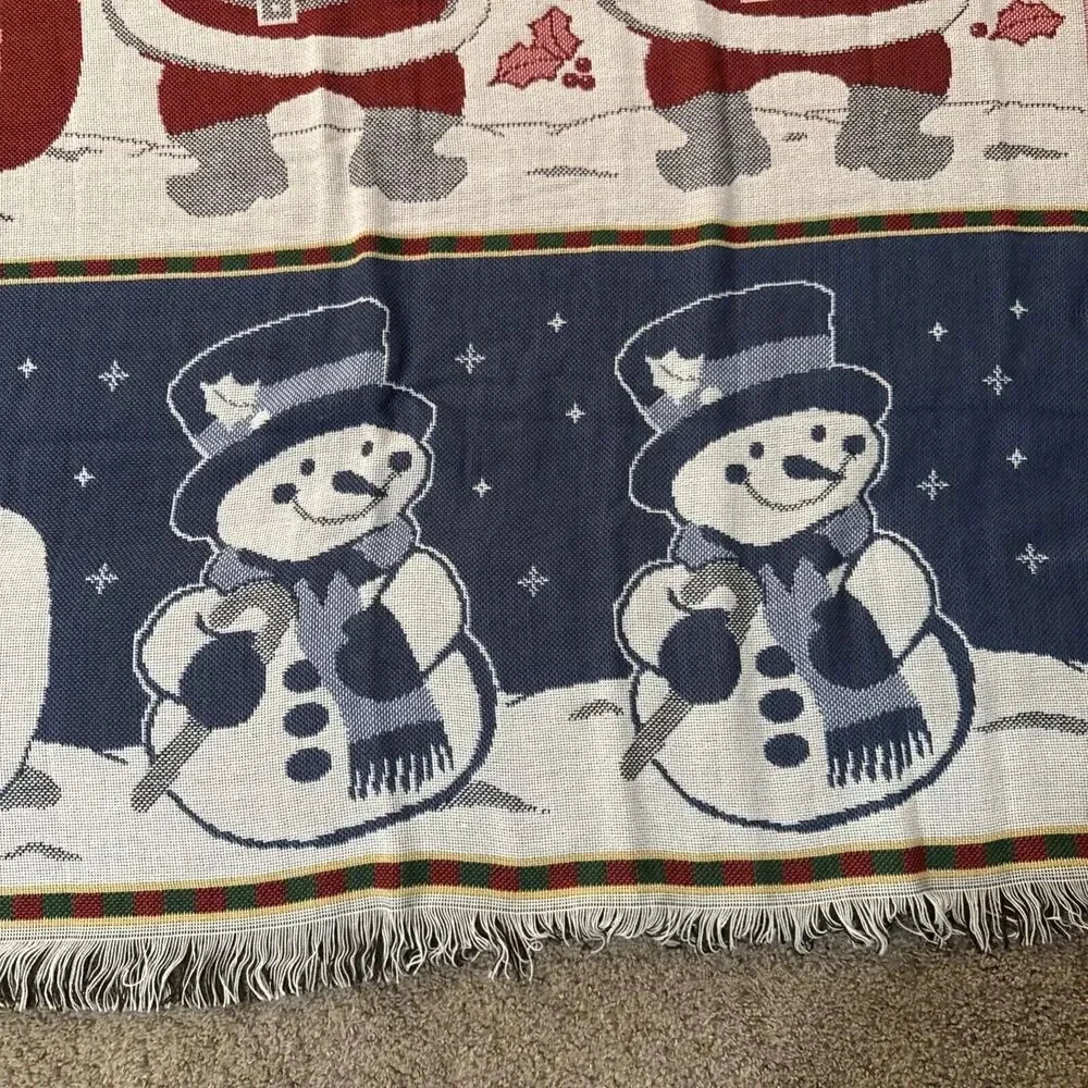Vintage Santa Snowman Christmas Bear Throw Fringe Picken Blanket Winter‎ 60x60